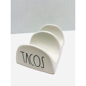 Rae Dunn White Tacos Ceramic Taco Holder LL Artisan Collection 213 Magenta